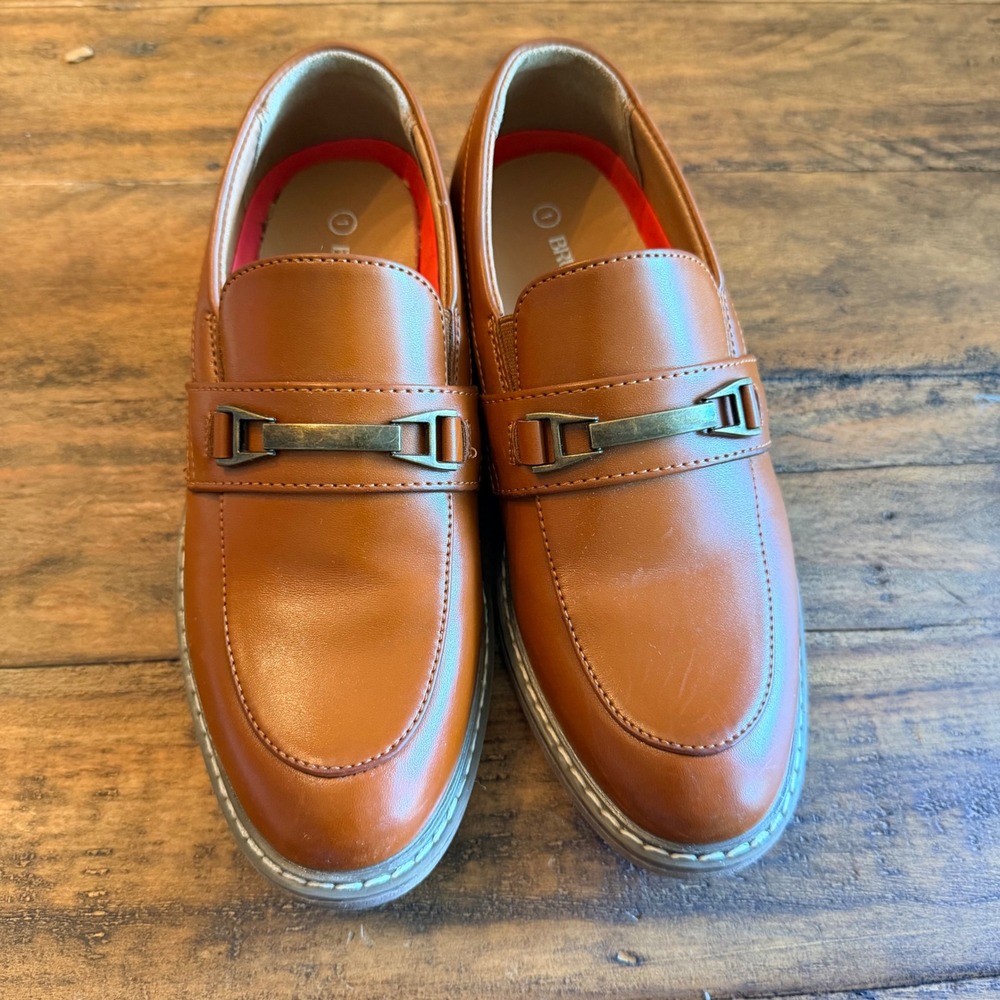 Bruno Marc‎ Kids Tan Faux Leather Loafers Dress Shoes Size 1 Boys Formal - Picture 2 of 8